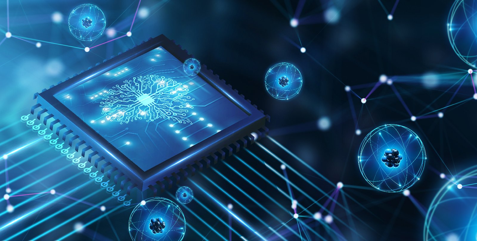 Artwork depicting quantum computers and AI.
