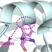 a molecule colliding with part of a ribbonlike protein structure