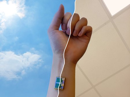 forearm with sweat sensor in daylight and indoor light