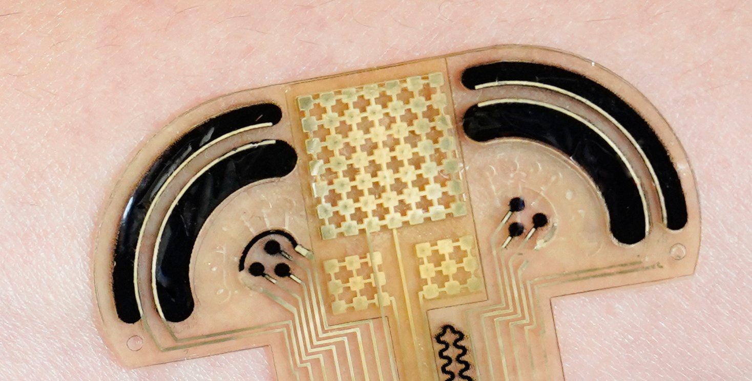 Small U-shaped device to detect substances in human sweat, designed to be worn on the wrist.