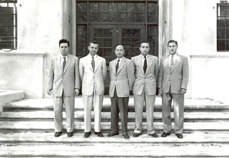 Frank Marble (second from left) and Tsien Hsue-Shen (center) in October, 1954.