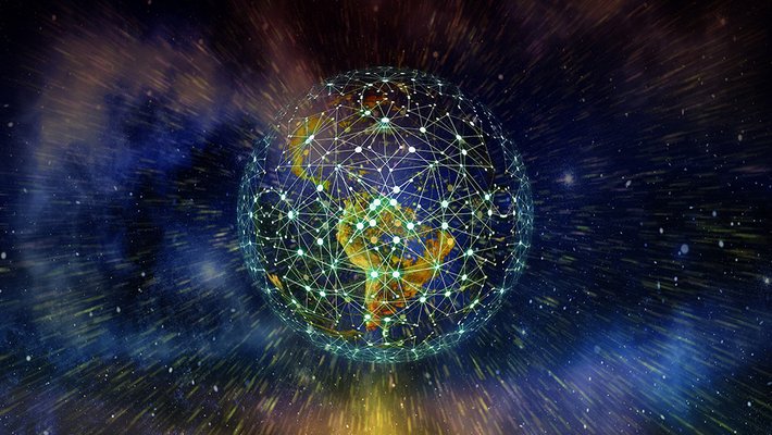 Illustration of a global network of computers. 