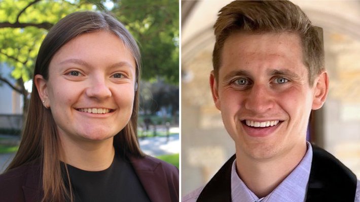 Faces of Virginia Canestraight and Andrew Laeuger, side by side