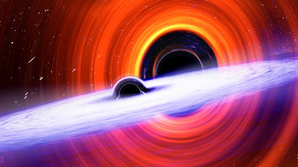 Another artist&#x27;s concept of a black hole merger.