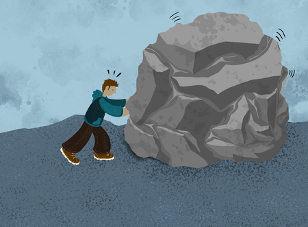 Illustration of a person pushing a boulder