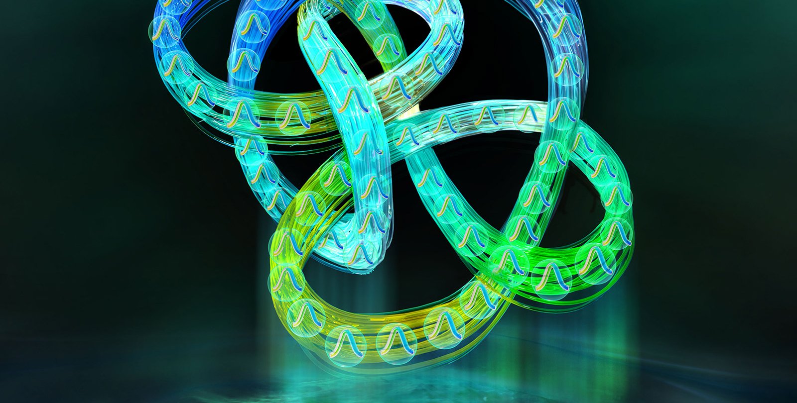 An artist's illustration of the concept of topological dissipation in a photonic resonator network.