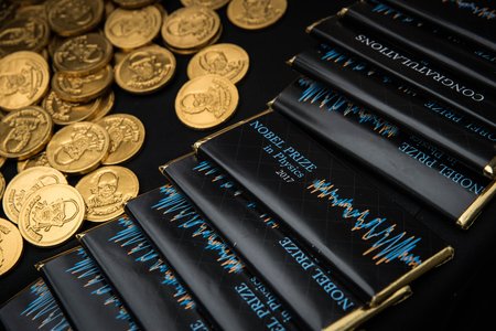 Nobel Prize-themed chocolate coins and candy bars