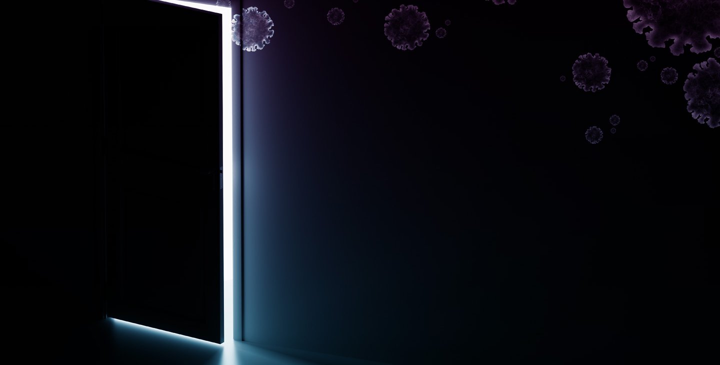 Illustration of the coronavirus as an invisible threat.