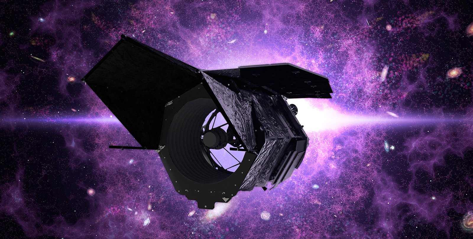space telescope against a purple background