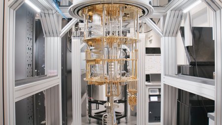 A dilution refrigerator housing a quantum chip 