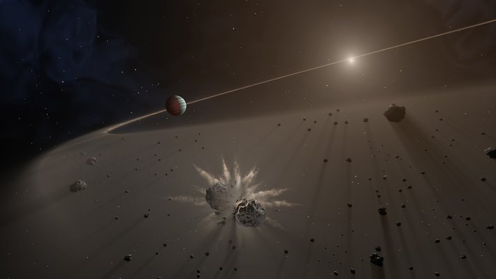 illustration of exoplanet and small bodies