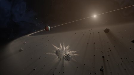 illustration of exoplanet and small bodies