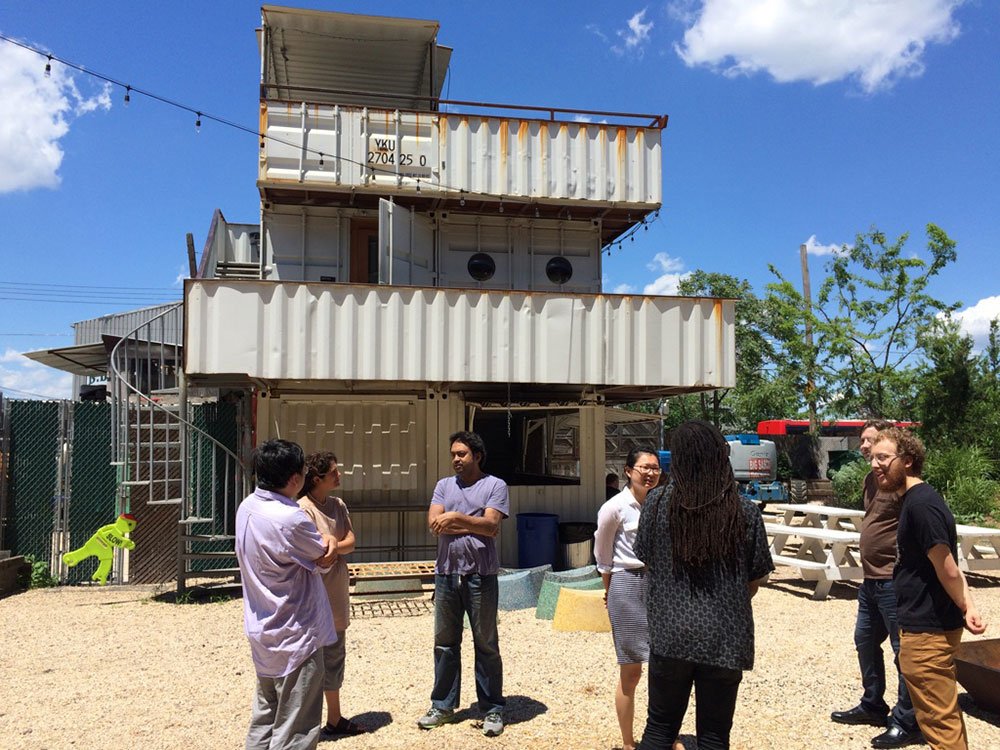 Scientists gathered outside the Pioneer Works warehouse. 