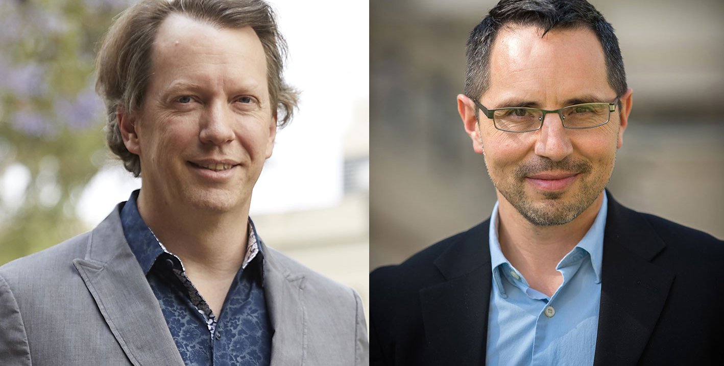 Sean Carroll (left) and Trustee David Chavez (BS '96)