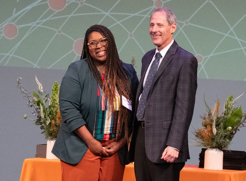 Tashiana Bryant-Myrick, director of the Caltech Center for Inclusion and Diversity, with Caltech President Thomas F. Rosenbaum