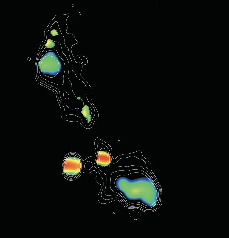 Radio contour image of a black hole with a bipolar jet.