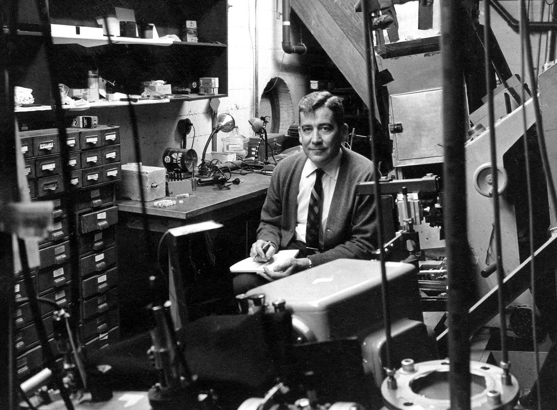 black and white photo of Ward Whaling in a lab