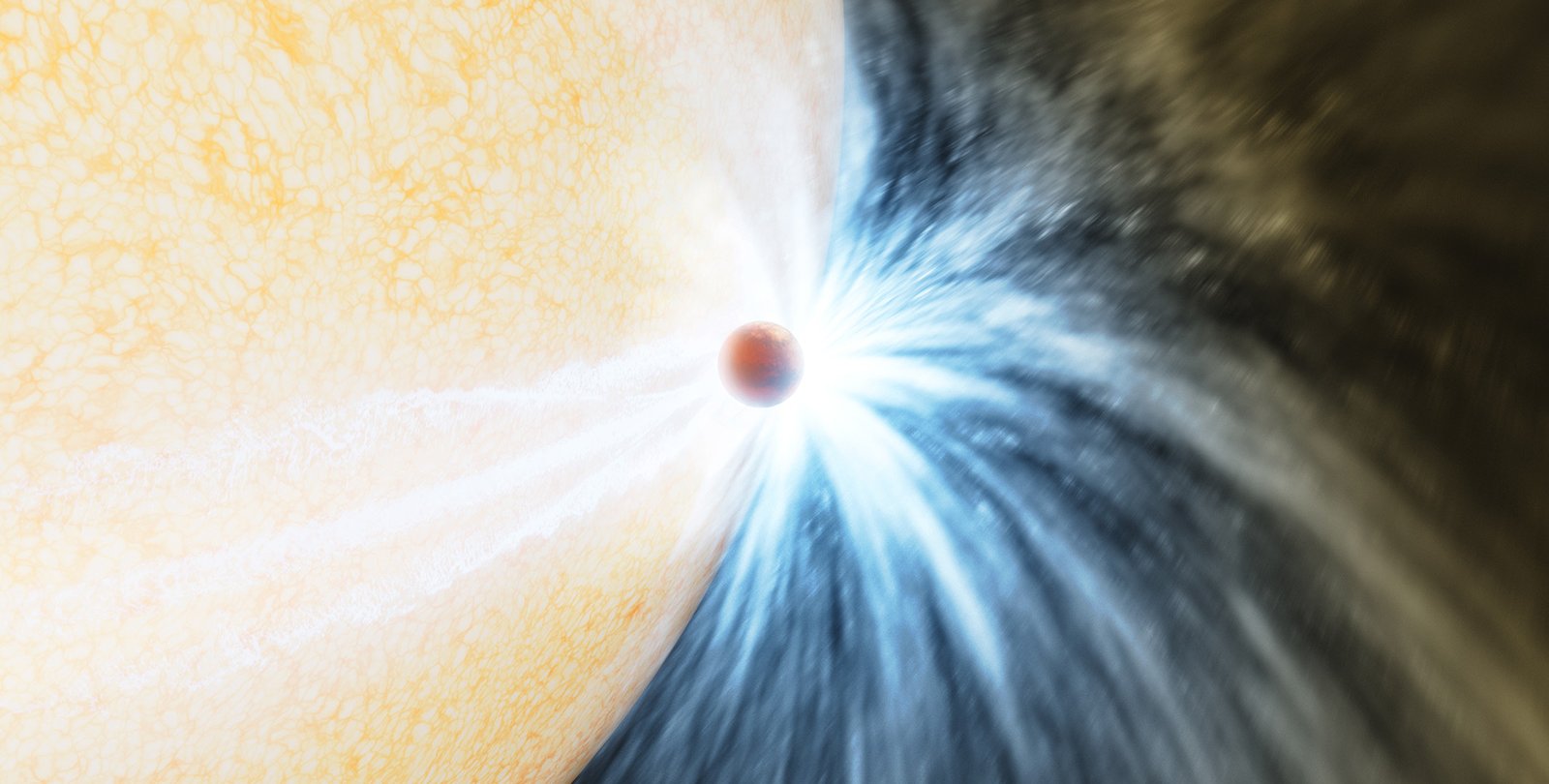 Artwork of a planet skimming the surface of a star.