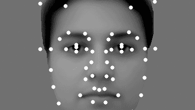 A morphing face with white dots