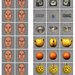 Images of mens faces, and images of clocks, teapots, and oranges.