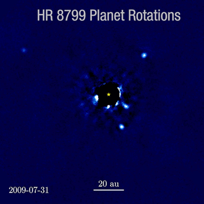 This time-lapse animation of HR 8799, created from direct images of the system.