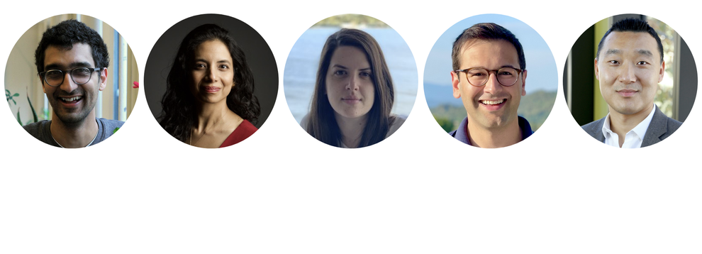 Five panelists' headshots arranged in circular frames against a neutral background. Each headshot showcases a different expert who will participate in the event.