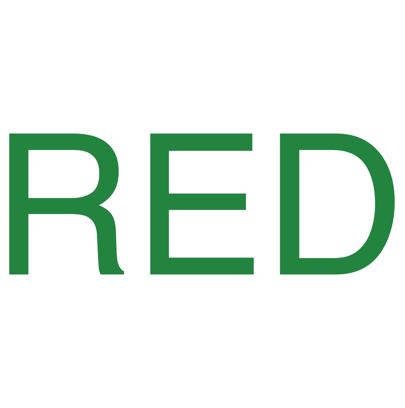 The word "RED" in green color