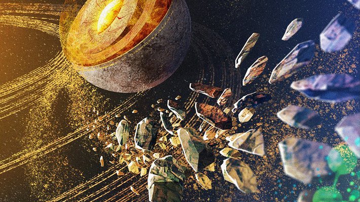 Illustration of angular chunks coming together to form a partial sphere