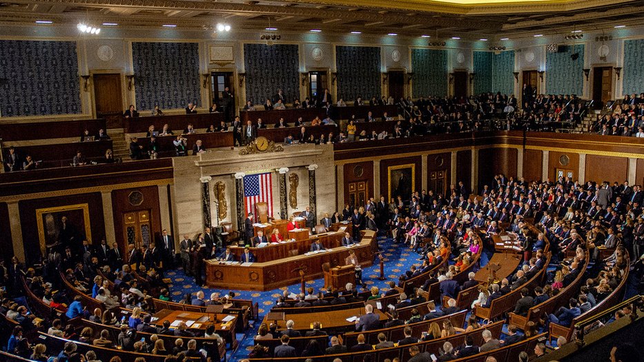 aerial view of Congress gathered in the U.S. Capitol Building