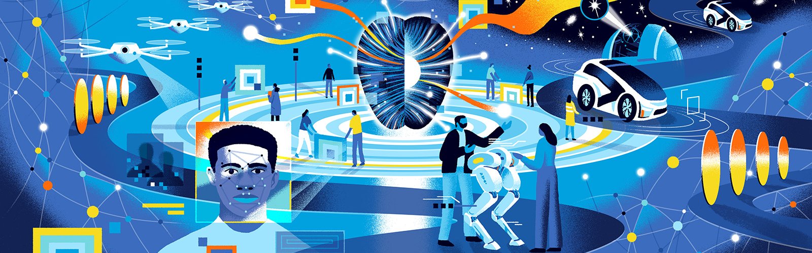 Artificial intelligence artist's concept depicting the many facets of AI and machine learning