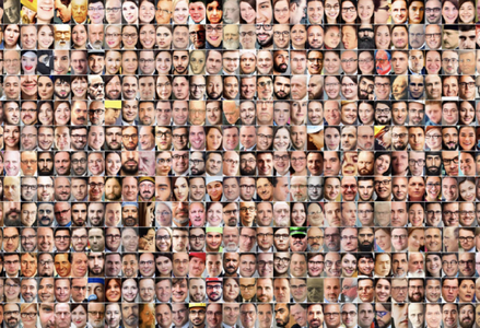 hundreds of portraits of faces side by side