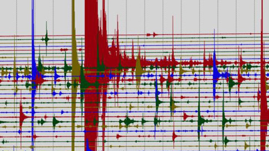 seismometer reading in red, green, blue, and brown