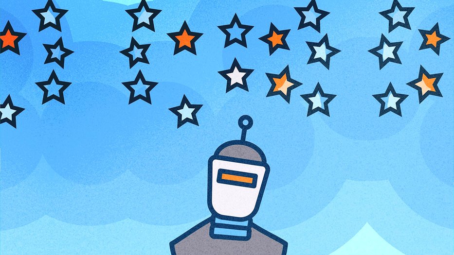 An illustration of a robot with star shapes covering the top of the frame