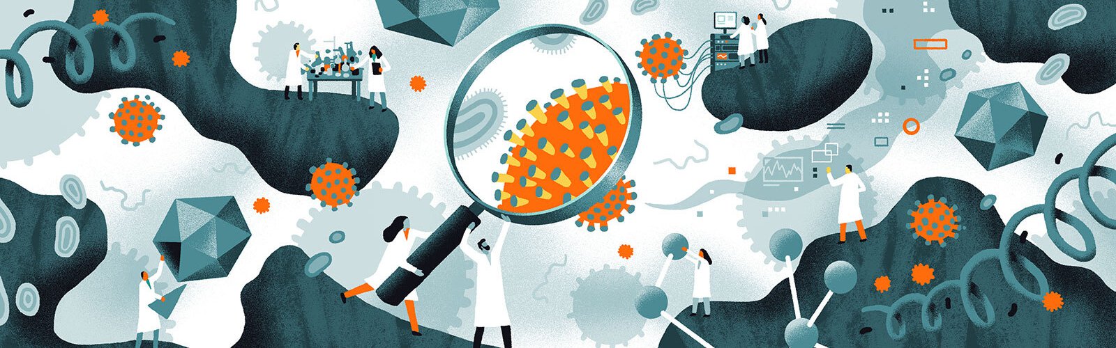 illustration of scientists working with the coronavirus