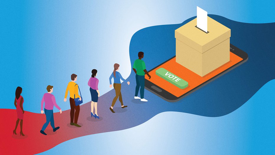 Voters line up to vote on a phone