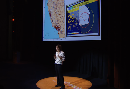 Domniki Asimaki gives a lecture on the San Andreas Fault