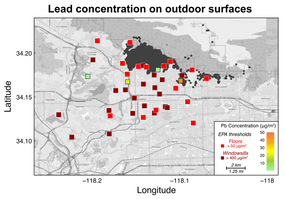 Outdoor lead (Pb) concentration (in μg/m2)