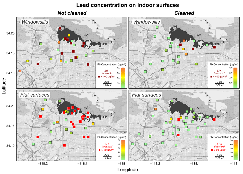 Indoor lead (Pb) concentration (in μg/m2)