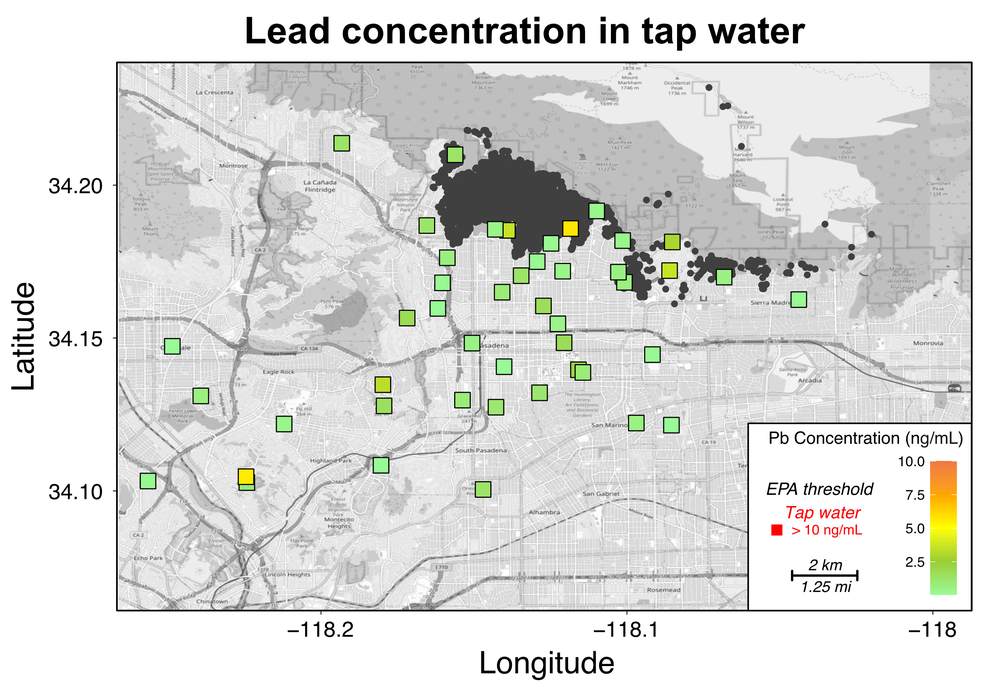 Tap water Pb concentrations (in ng/mL, or ppb)