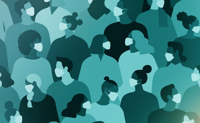 illustration of a group of people face masks on