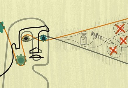 animated figure studying science