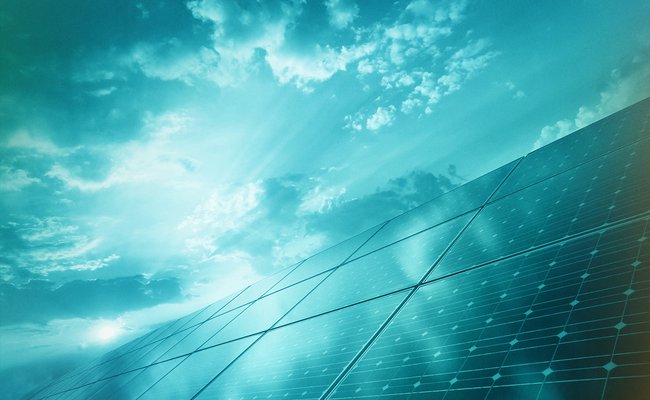 a solar panel at sunset
