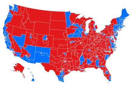 Map of US showing red and blue districts