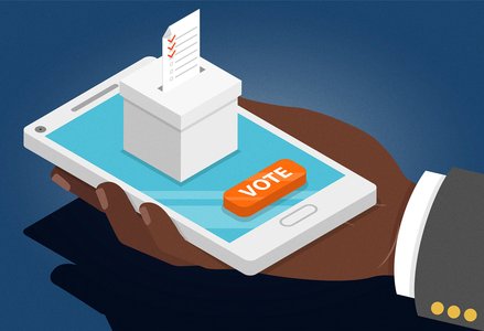 A hand voting using his phone