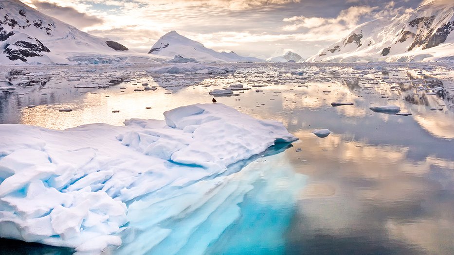 A glacier at sunset