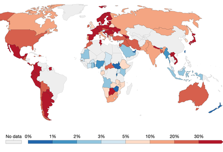 Map of COVID-19 rates by country