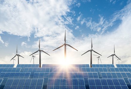 Wind mills and solar panels