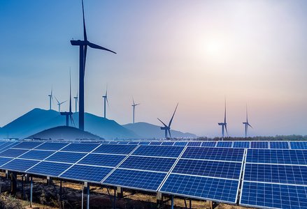 Wind mills and solar panels