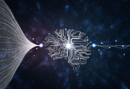 Concept art of data stream and circuit board