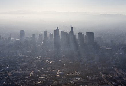 Downtown Los Angeles covered in smog